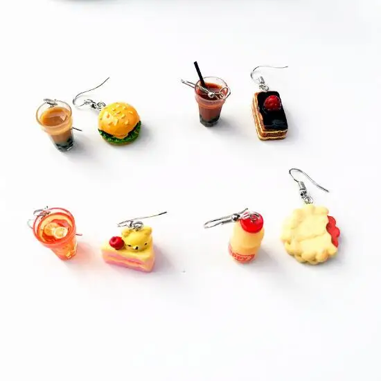 

Unique Asymmetric Bubble Tea Cake Drop Earrings Resin Milk Tea Hamburg Lovely Food Earrings for Girl Funny Party Jewelry Gift