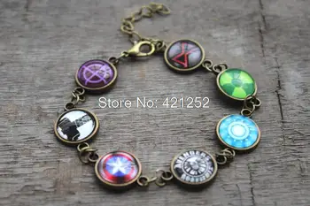 

6pcs/lot All Avengers Bracelet Glass cabochon bracelets Charm bracelets