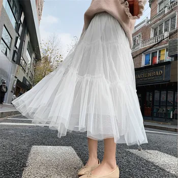 

Womens Girls Bohemian Layers Tulle Skirt High Waist Mesh Ruffles Tutu Skirts Mid-Calf Length Princess Party Summer Beach Holiday