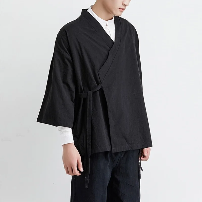 Японское кимоно кардиган для мужчин haori yukata мужской самурайский костюм одежда кимоно куртка мужская кимоно рубашка yukata haori KZ2033