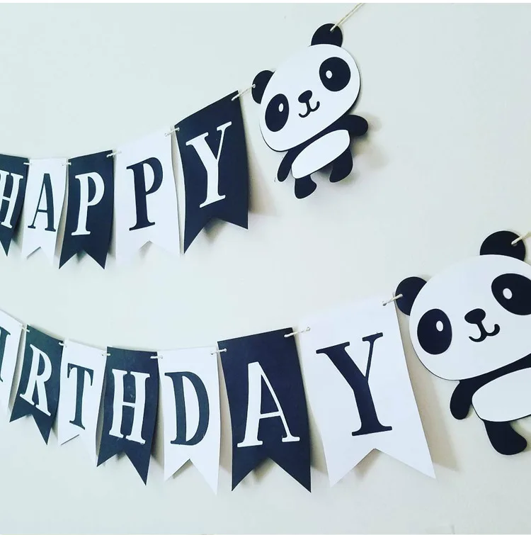 

Cartoon Panda themed Happy Birthday Banner Bunting Garland for Kids boy girl baby shower Birthday party supplies Children favor