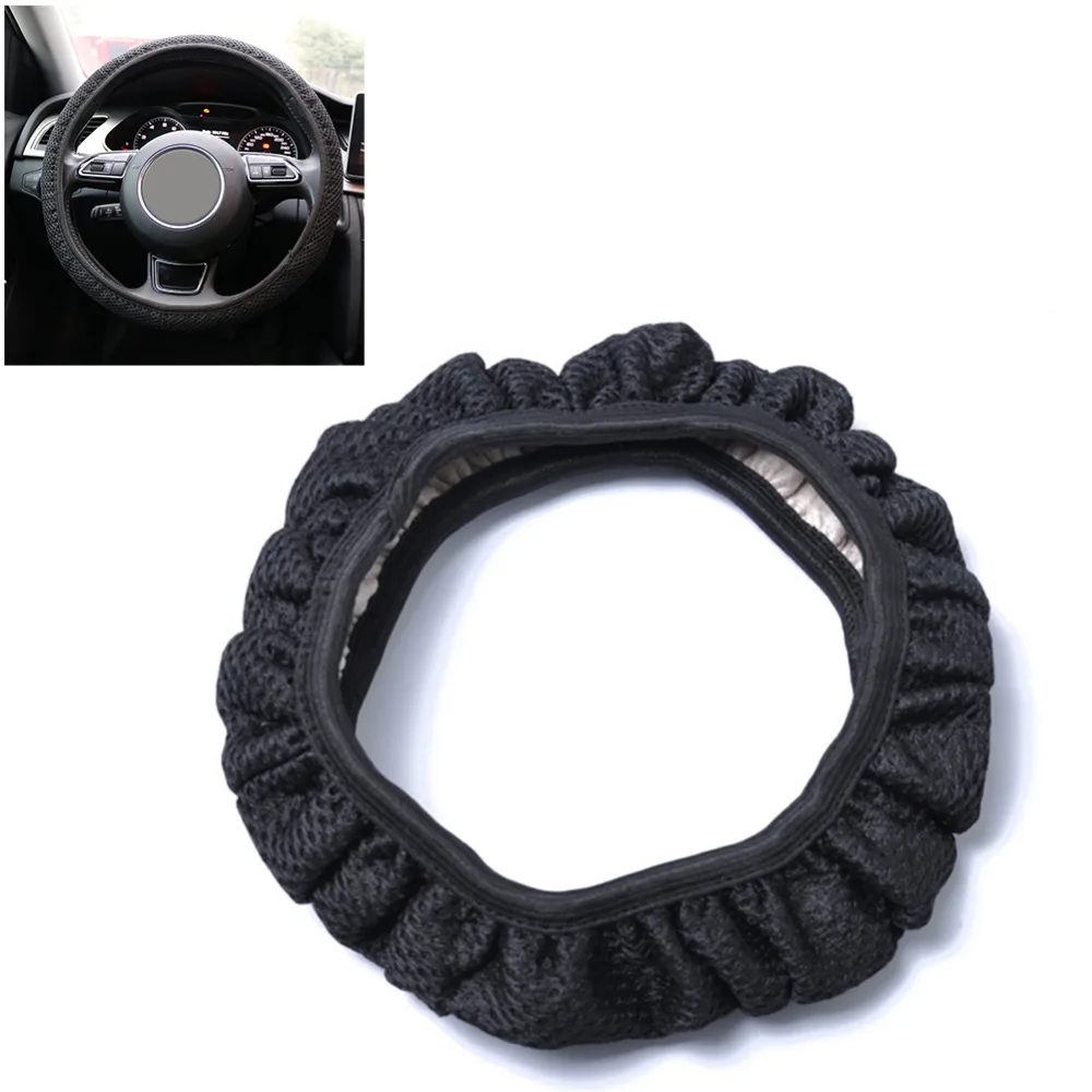 38CM Breathable Anti slip Handbrake Car Auto Steering Wheel Cover Black