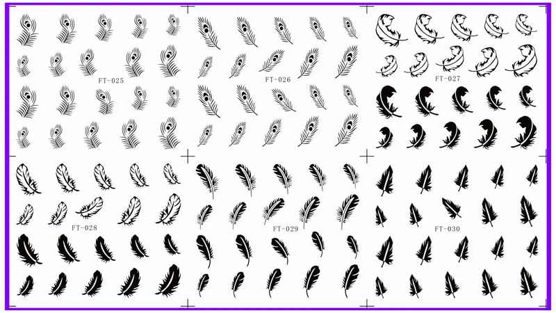 UPRETTEGO 6 упаковок/lot дизайн ногтей 3D клейкая задняя сторона наклейка ползунок наклейки Черный Белый гусь Лебедь с принтом «павлиньи перья»; птица FT025-030 - Цвет: FT25 TO 30K