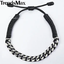 Уникальный шнурок мужские кожаные браслеты для женщин нержавеющая сталь Снаряженная кубинская цепь браслет мужские ювелирные изделия стрейч 7-1" DLB69