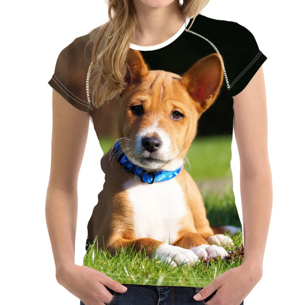 

Kawaii 3D Animal Basenji Dog/Puppy Print T Shirt Woman 2018 New Arrival T-shirts Breathable Short O Neck Tops Tees