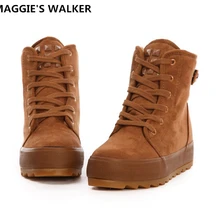 Maggie's Walker/женские зимние ботинки на шнуровке; Повседневная обувь; зимние ботинки с плюшевой подкладкой; женские ботильоны на платформе; Размеры 35~ 40