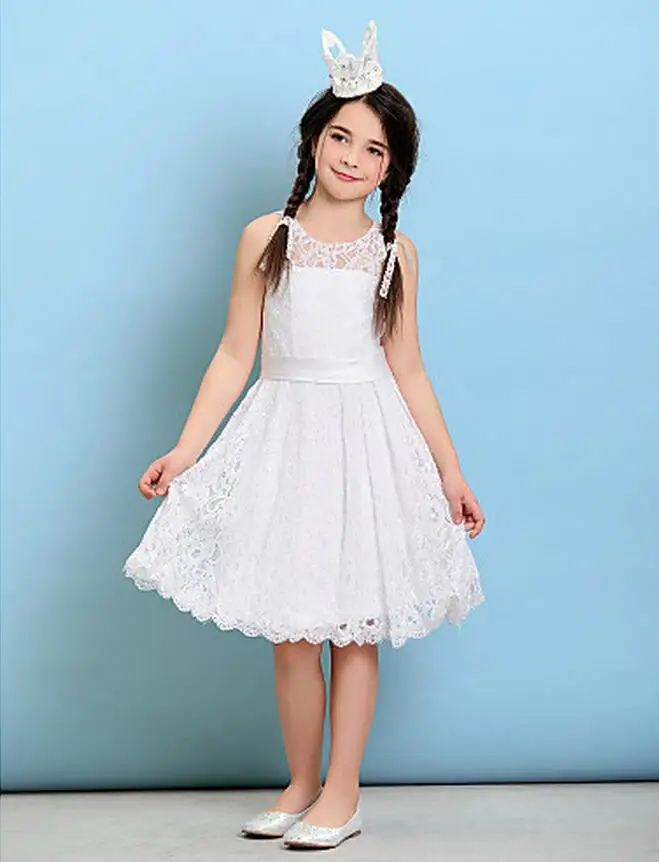 Dorable White Junior Bridesmaid Dresses Motif Wedding Dress Ideas 2017 White Lace Flower Dresses Junior Bridesmaid Gown Scoop A