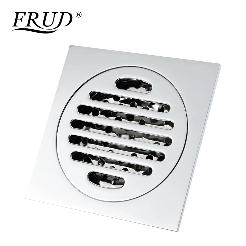 

Frud High Quality Copper Shower Floor Drain Waste Drainer Polished Chrome Square Anti-odor Floor Drain Bathroom Hardware Y38104
