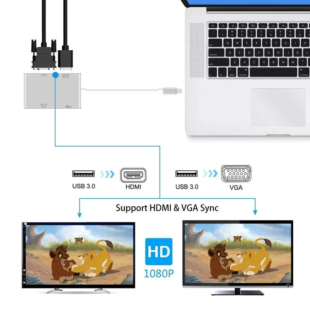 4 в 1 USB 3 C Type к HDMI VGA DVI 0 кабель адаптер для ноутбука MacBook/MacBook Pro/Dell XPS/Samsung Galaxy|Кабели