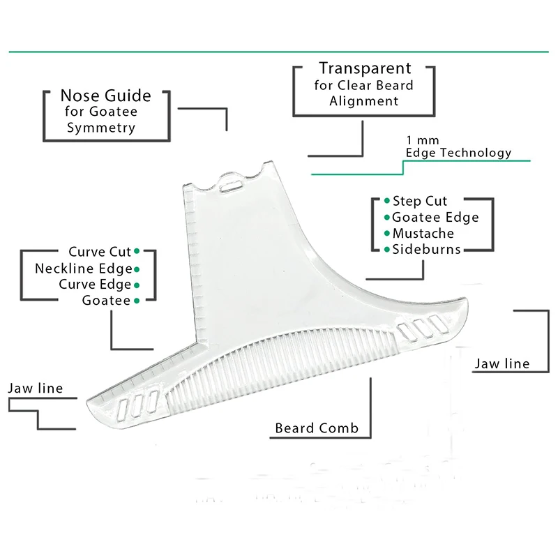 Гребни для бороды, инструмент для красоты, инструмент для формирования бороды, инструмент для подравнивания, шаблонный гребень, прозрачный мужской гребень для волос, шаблоны для стрижки бороды