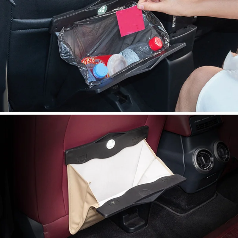 

Universal Car Trash Can Car Seat Back Hanging Storage Box Hidden Folding Storage Bag Multi-Function With Led Light Garbage Bag