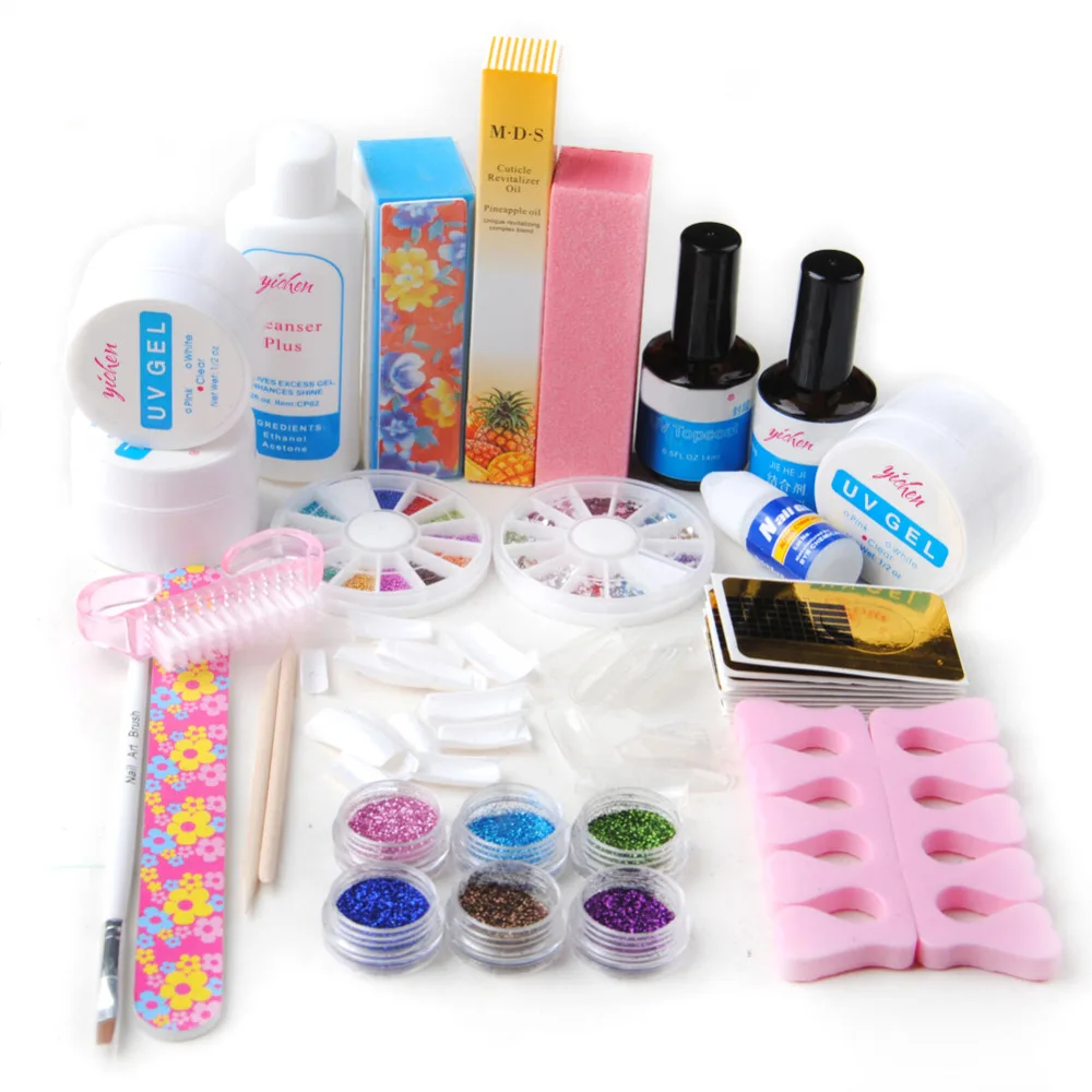 

UV Gel Nail Art Kit Manicure Glitters Rhinestone Glue Topcoat Primer Tips Extension Nail Tips Sets Tools For Manicure Set