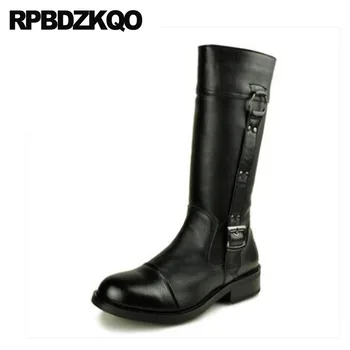 

Genuine Leather Chunky Military Plus Size Winter Men Boots With Fur Luxury Army Full Grain Mid Calf Zipper Black Shoes Combat