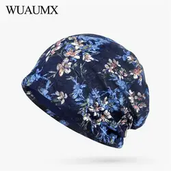 Wuaumx бренд осенние зимние вязаные шапки для женщин кружево хеджирования Шапка-тюрбан шляпа цветочный Skullies шапочки женский czapka zimowa