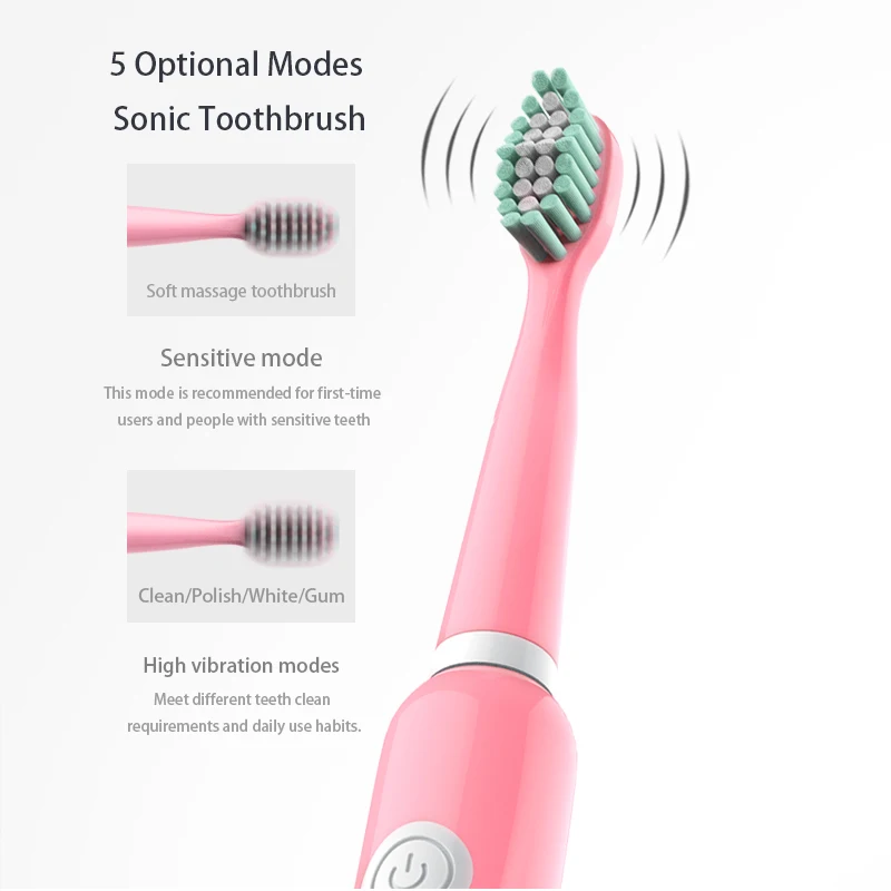  Electric Toothbrush For Children Kids Adults 5 Modes Ultrasonic Toothbrush Travel Rechargeable Soni