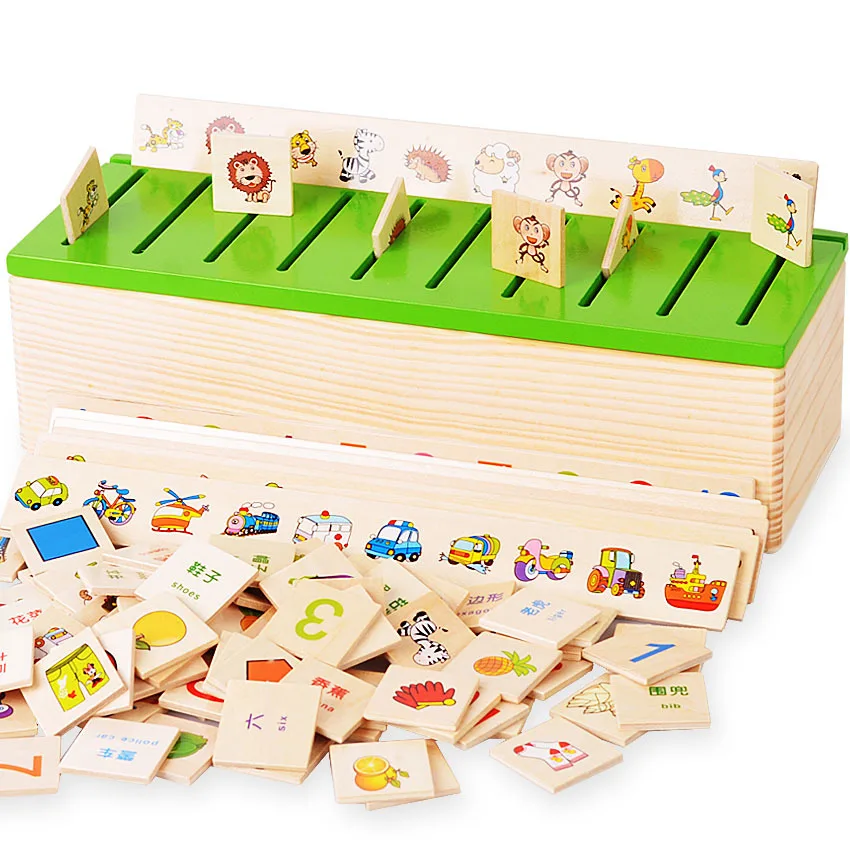 Montessori Educational Dominoes Kids Toy Wooden Creature Blocks Children Early Learning Classification Box Brinquedos развивающие