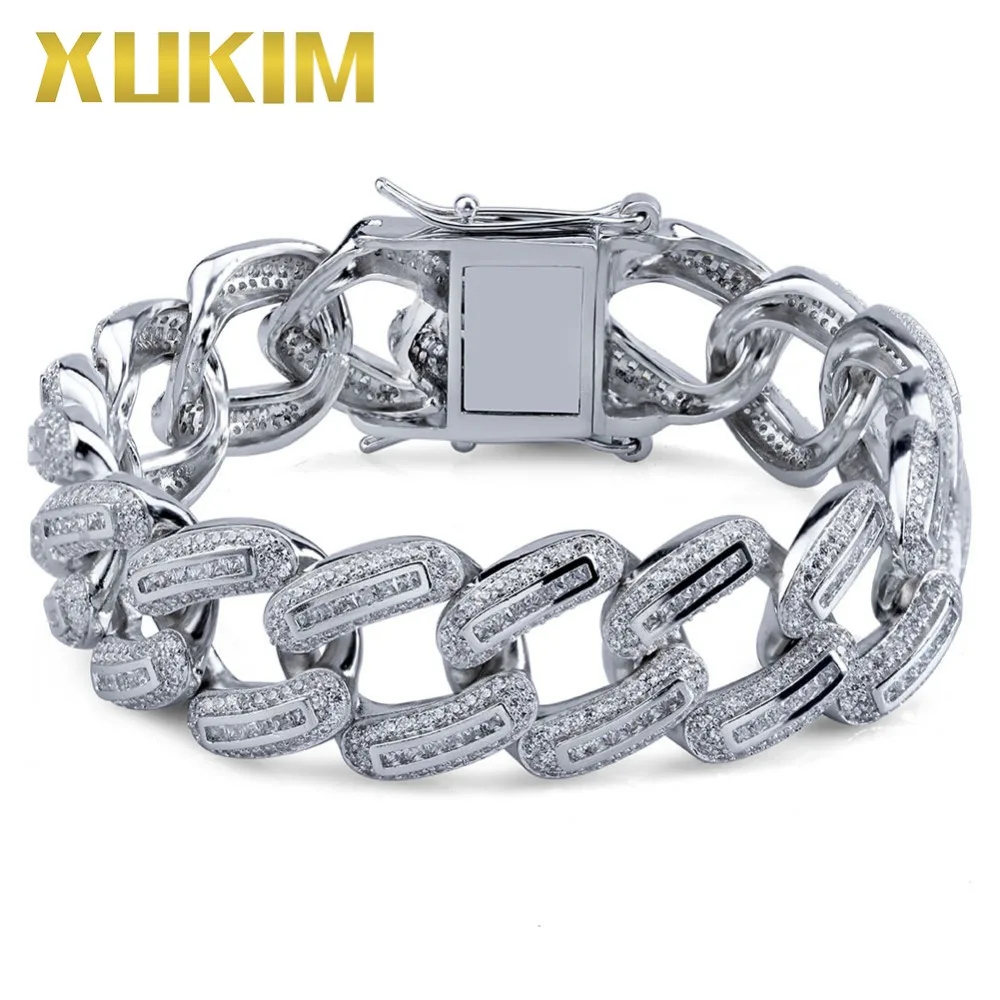 

Xukim Jewelry Hip Hop Full Iced Out Micro Pave AAA Cubic Zirconia Gold color Link Chain Mens Bracelet Bangle Jewelry Gift Party