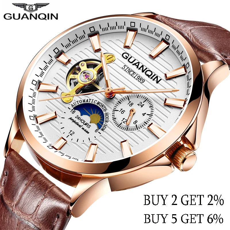 GUANQIN 2019 мужские часы Топ бренд Роскошные автоматические бизнес Tourbillon