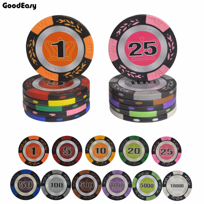 5PCS/Lot 14g Crown Wheat Texas Hold'em Clay Poker Chips Set with Trim