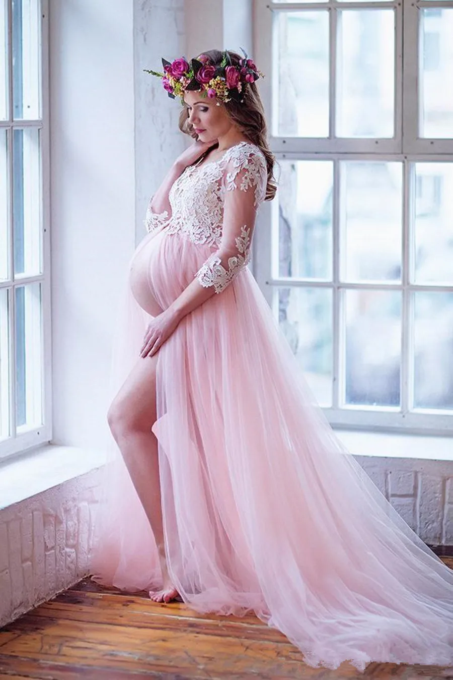 Свадебное платье для беременных женщин длинное кружевное свадебное платье vestido de mariee Свадебные платья с короткими рукавами vestido de noiva