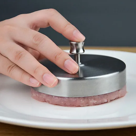 

Hot Sale 2019 New 1Pcs 9.5cm Round Shape Hamburger Press Stainless Steel Pork Beef Meat Pie Burger Making Mold Kitchen Tools