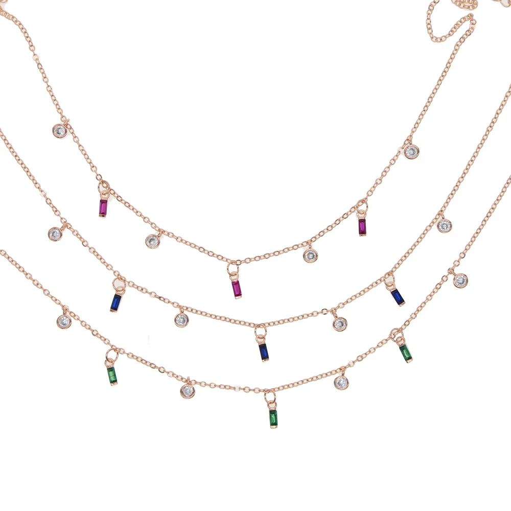 

red green blue cz charm necklace choker Romantic colorful round baguette cubic zirconia drop charm gift Elegance jewelry