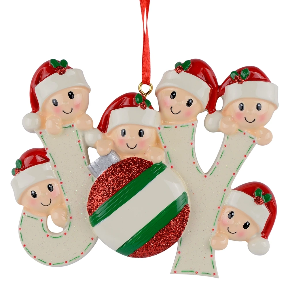 Joy Family Members of 6 Personalized Christmas Holiday Ornaments