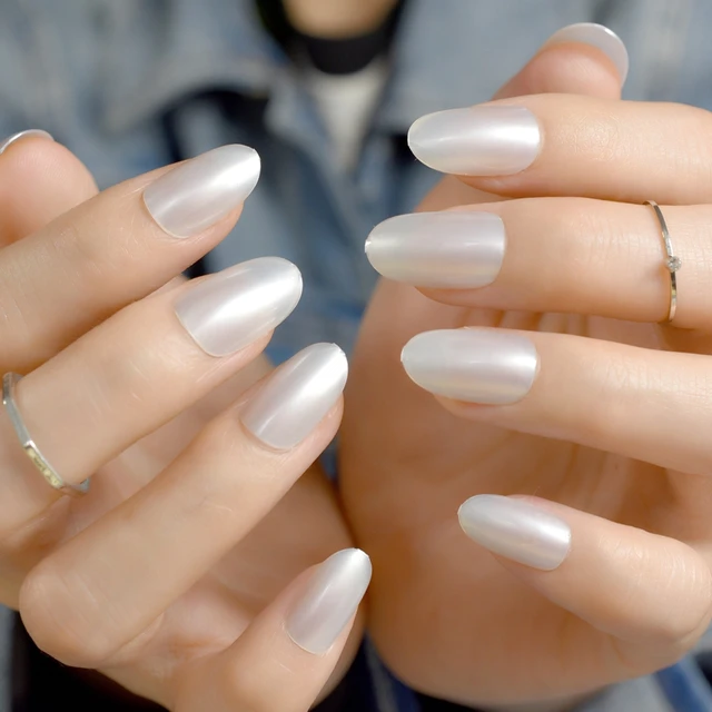 Silver White Acrylic Fake Nail Medium Sharp Stiletto False Nails Full Cover For Lady DIY Nail 