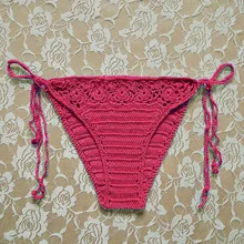 Женское сексуальное вязаное бикини снизу новые красные однотонные стринги купальник ручной работы Вязание Бандажное бразильское нижнее белье бикини