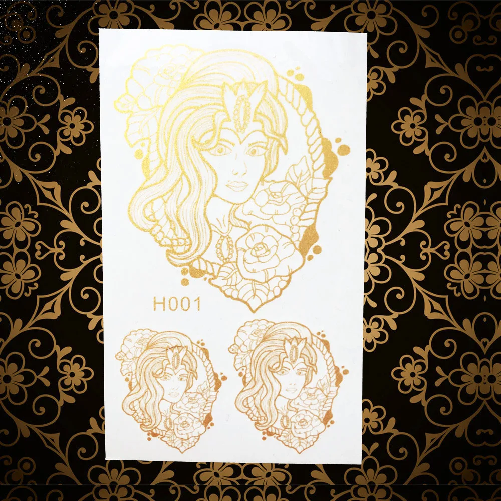 

Sexy Gold Hair Women Waterproof Temporary Tattoo Flash Metallic Transfer Tattoo Stickers AGH001 Girl Body Art Arm Shoulder Tatoo