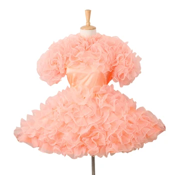 

Custom Made Pansy Sissy Locable Orange Satin Dress Puffy Cosplay Costume