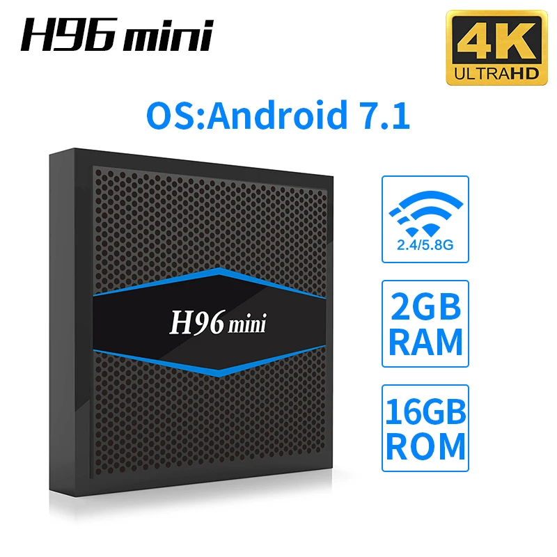 

H96 Mini Android 7.1 Amlogic S905W Quad Core Smart TV Box 2GB +16GB Support 2.4/5GHz WiFi 100M LAN Bluetooth 4.0 H.265 4K TV BOX