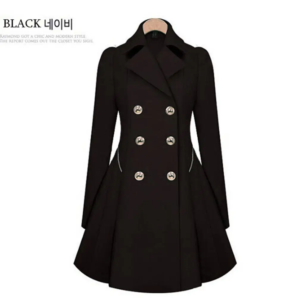 MISSKY зимнее осеннее Женское пальто одноцветное приталенное модное двубортное пальто с воротником с лацканами ветровка костюм - Цвет: black