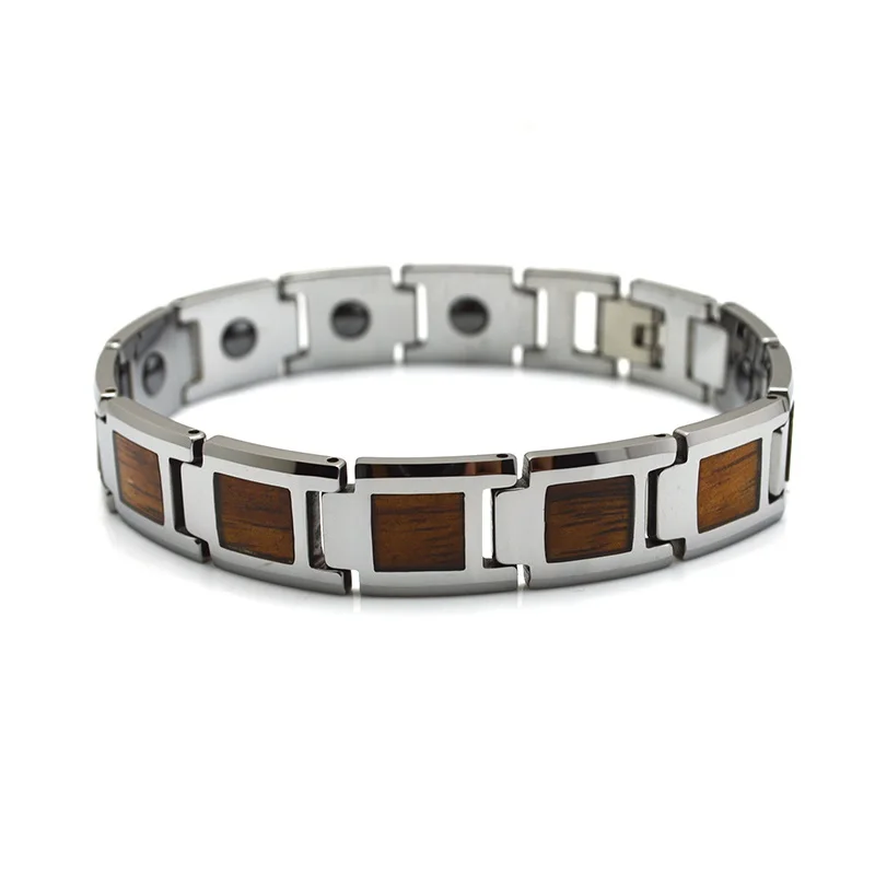

Soul Men Tungsten Bracelets with Wood Inlay Men's Health Energy Magnetic Stone Luxury Hematite Magnetic Link Wristband 8.7 inch