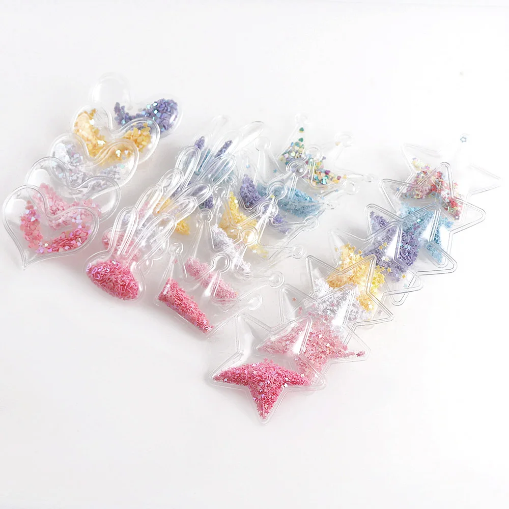 

6Pcs/set Star Heart Imperial Crown Rabbit Ears Mix Color Transparent Bling Flowing Patches Appliques Children Clip DIY Hair Clip