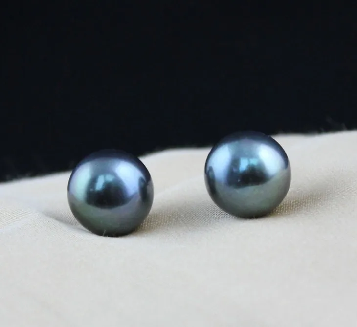 

HOT 9-10mm Big Size Black Color Real Freshwater Pearl Earrings, Cheap Stud Jewelry Nice Beautiful Jewellery
