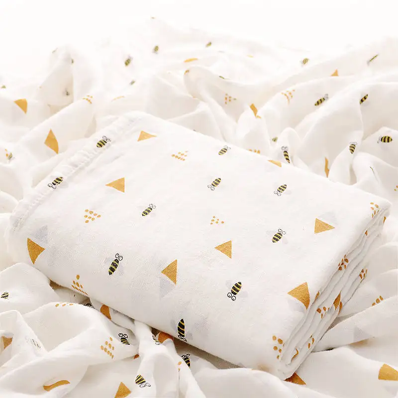 Летнее Детское муслиновое одеяло s пеленки для новорожденных дышащий хлопок обертывание Двухслойное детское постельное белье коляска одеяло банное полотенце 110*140 - Цвет: bees
