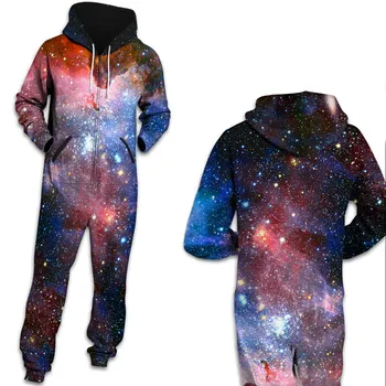

Galaxy Space 3D one piece jumpsuit unisex playsuit Hooded Romper Jumpsuits for man