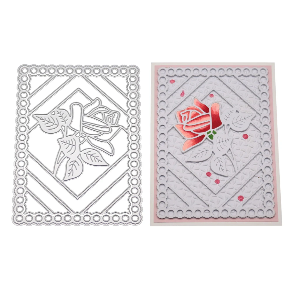 

Rectangle Frame Metal Cutting dies Rose Flower Stencils For DIY Scrapbooking Embossing Paper Cards Die Cuts Photo Album 2019 New