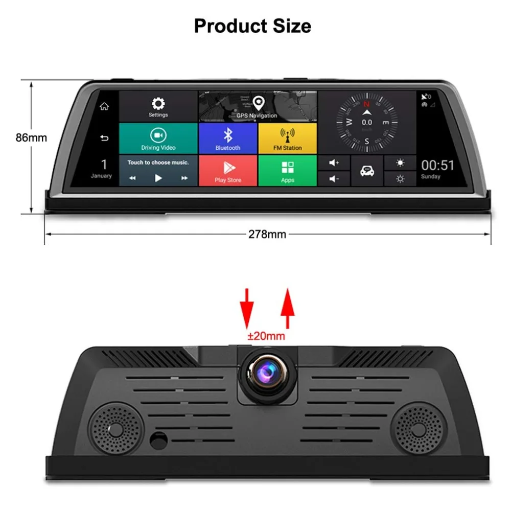 Newest car dvr 4CH Cameras Recorder 10" Android GPS Navi Console Wifi Remote Monitoring 4G 360°Panoramic Dash cam