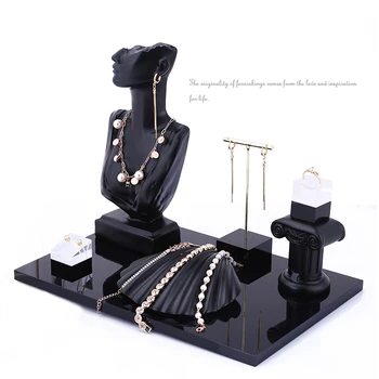 

Black Acrylic Jewellery Set Display Stand Necklace Holder Pendant Case Ring Organizer Earring Stand Necklace Bracelet Mannequin