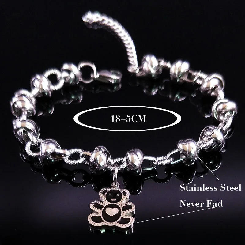 Pulsera De Acero Inox Diseño Oso Para Mujer Joya Regalo San Valentin bracelet