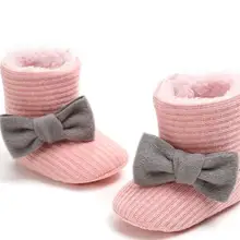 Обувь для маленьких девочек Детская кроватка детская коляска вязаные зимние сапоги детские очень теплые сапожки с бантиком для новорожденных детей от 0 до 18 месяцев