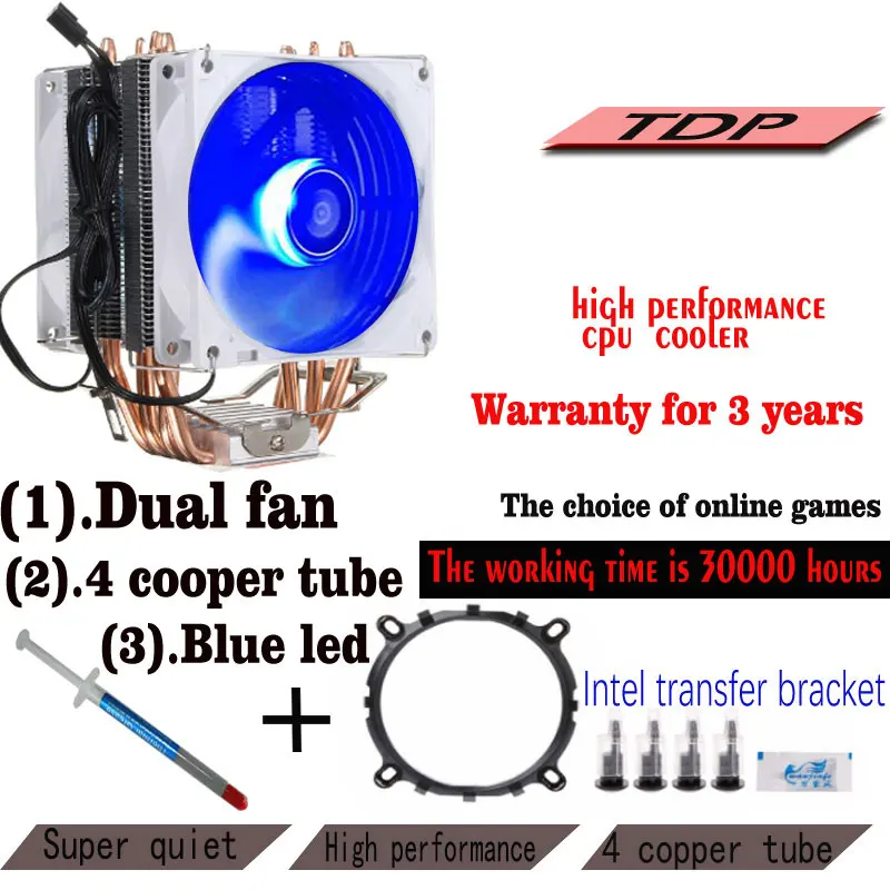 12 В двойной Процессор синий LED 3pin вентилятор Алюминий радиатор для Intel LGA775 AMD AM3 + 1 шт. Термальность смазки