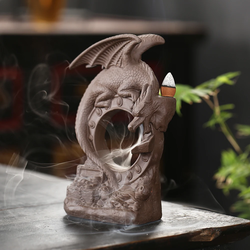 T Dragon Backflow Incense Burner Buddhism Decoration Ceramic Incense