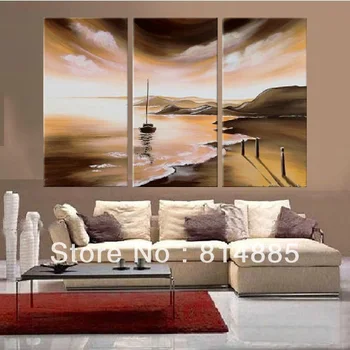 

3 Panels Modular Mix Color Boat Picture Hand Painted Modern Abstract Oil Painting on Canvas Wall Art Gift No Frame jyjrfj095
