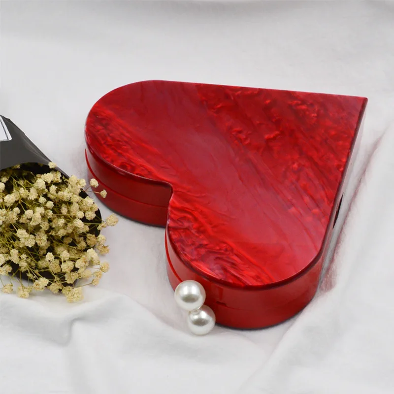Unique Designer Acrylic Clutch Fashion Cute Red Heart Shape Pearl Chain Party Evening bag Women Shoulder Bags Hot Handbag Purses Unique Designer Acrylic Clutch Fashion Cute Red Heart Shape Pearl Chain Party Evening bag Women Shoulder Bags Hot Handbag Purses