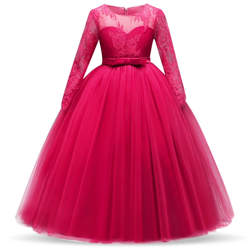 

Summer Girls Princess Dress Lace Long Tulle Communion Teenager Party Wear Children Kids Dresses For Girls Flower Wedding Gown 14