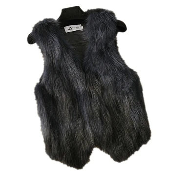 

2018 Winter Fashion Short Fox Fur Vest V Neck Women Casual Real Fur Gilets Female Fur Waistcoats Sleeveless Vests