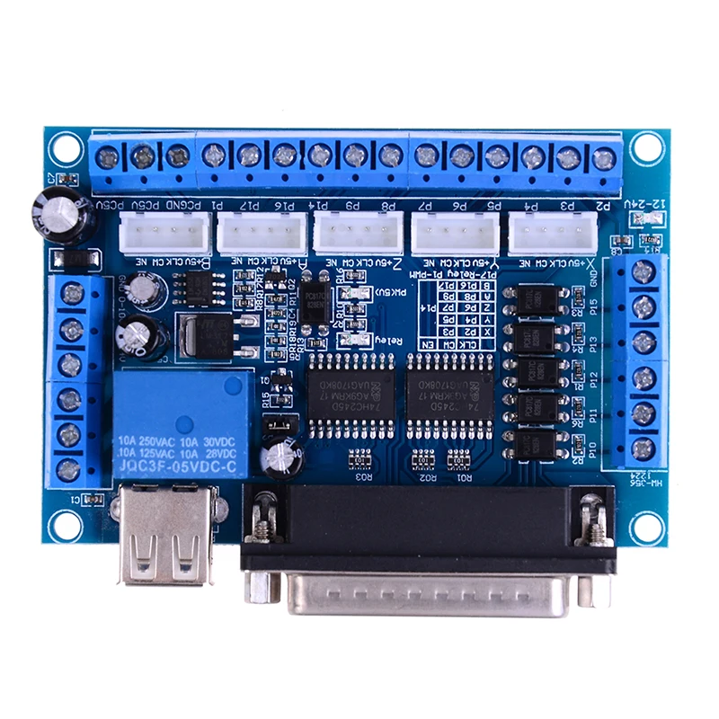 

MACH3 Engraving Machine CNC 5 Axis Stepper Motor Driver Interface Board With Optocoupler Isolation Blue Board + USB Cable